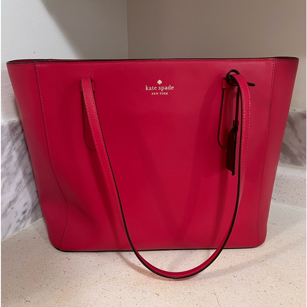 Kate spade Large Top Zip Shoulder Tote Bag Canvas Festive Pink